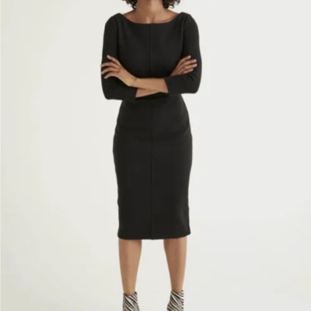 Boden Aurelia Ottoman Dress Black Knee Length, 3/4 Sleeve US6/UK10
